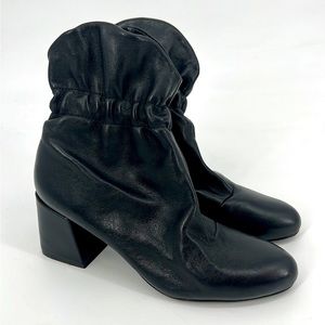 Schutz Black Leather Elastic Ankle Block Heel Booties